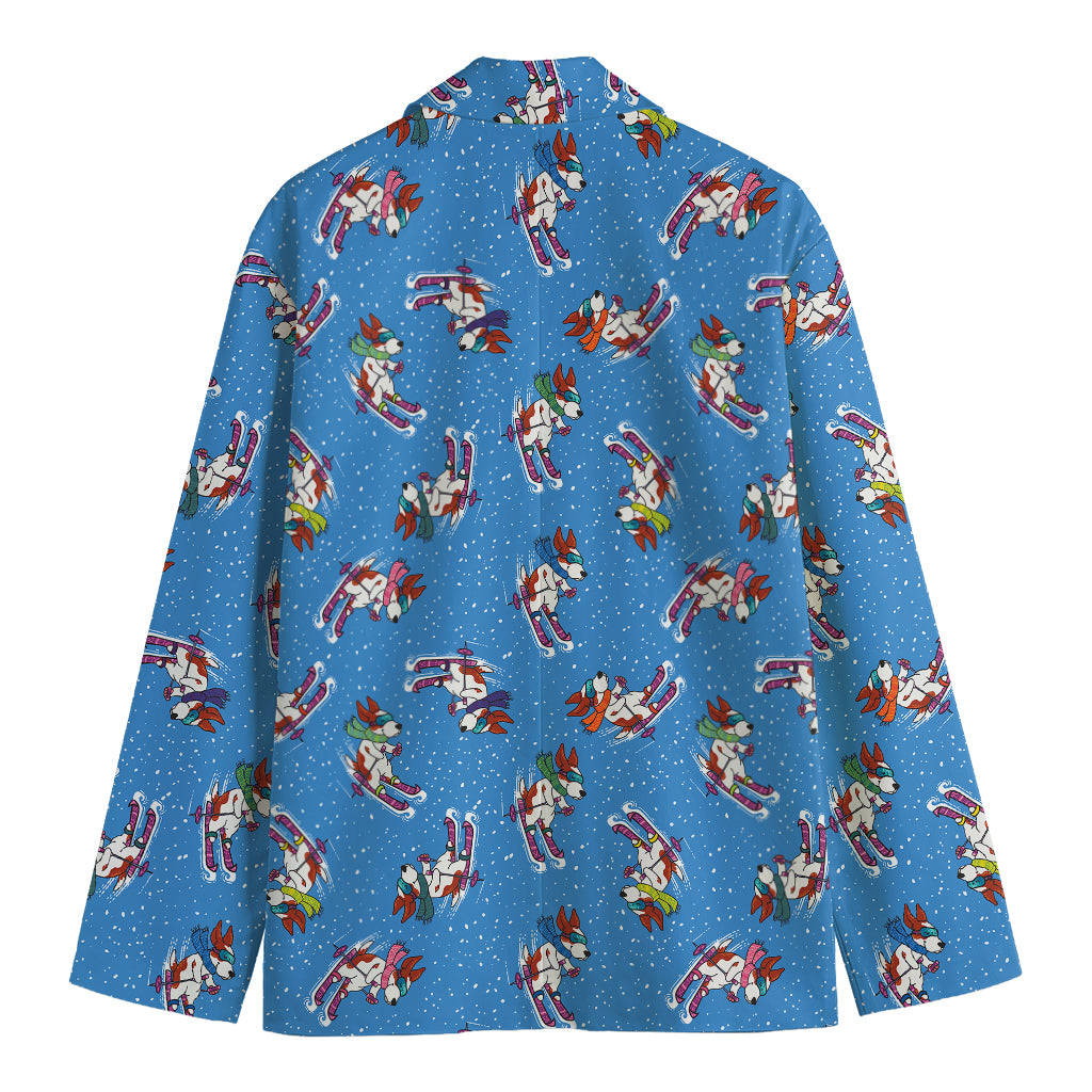 Skiing Dog Pattern Print Men's Cotton Blazer
