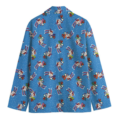 Skiing Dog Pattern Print Men's Cotton Blazer