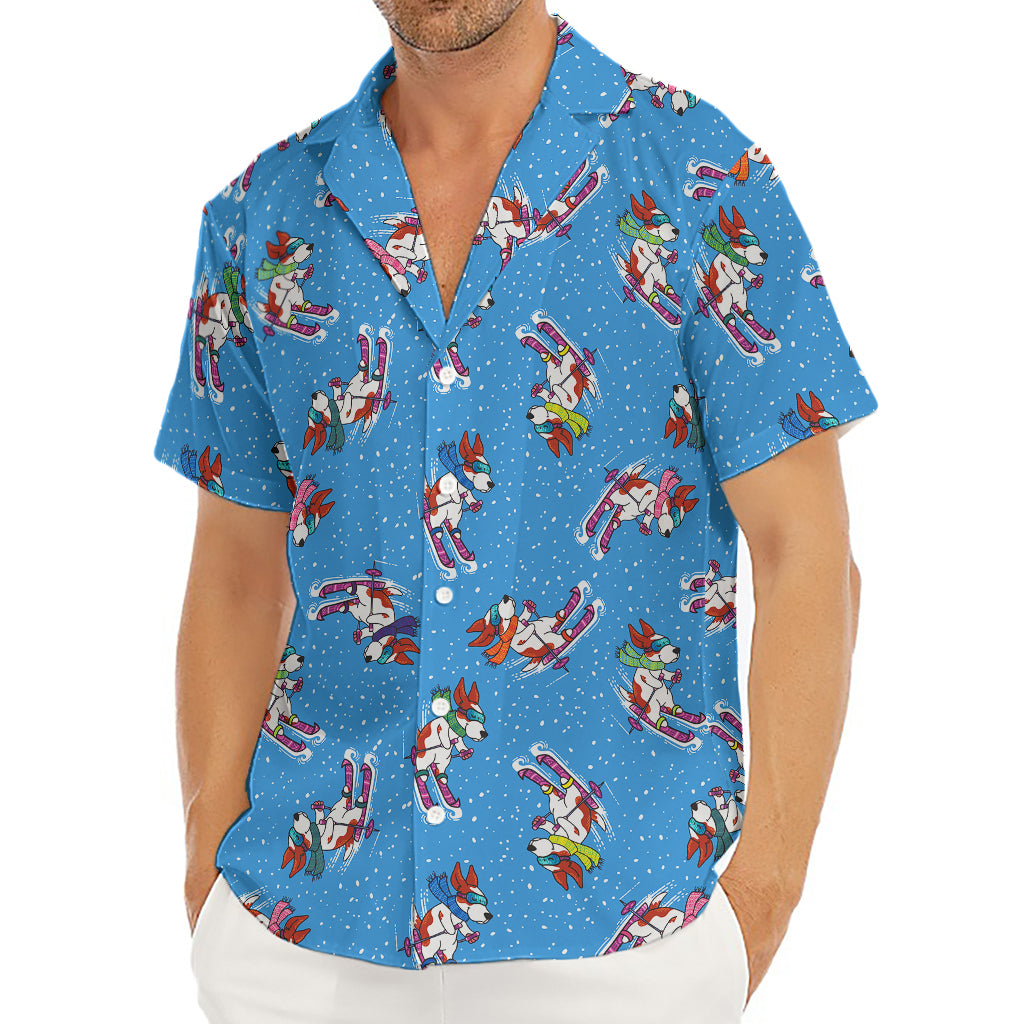 Skiing Dog Pattern Print Men's Deep V-Neck Shirt