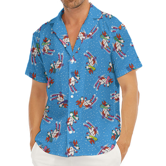 Skiing Dog Pattern Print Men's Deep V-Neck Shirt