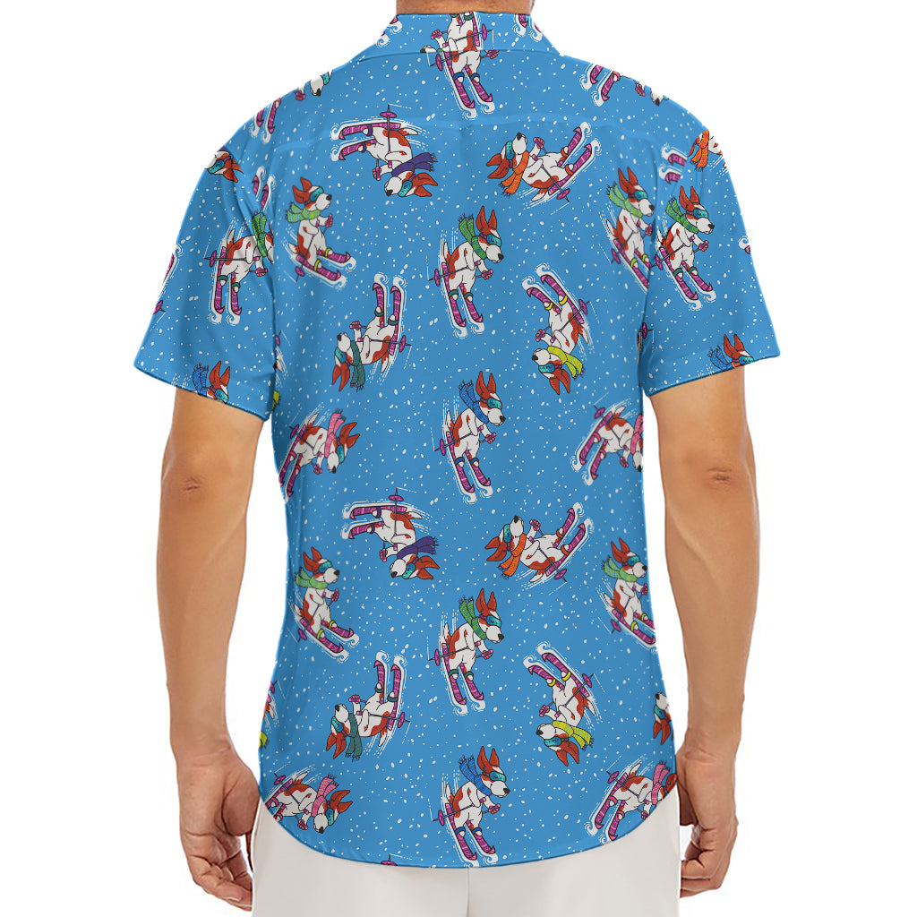 Skiing Dog Pattern Print Men's Deep V-Neck Shirt