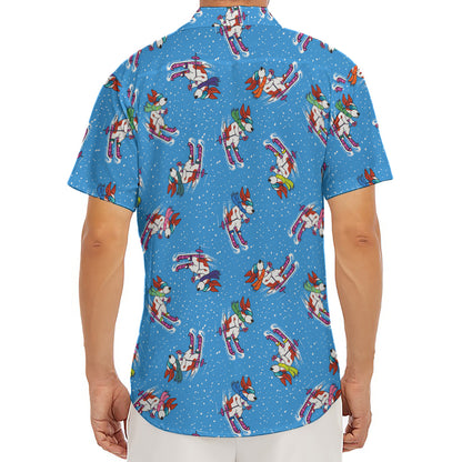 Skiing Dog Pattern Print Men's Deep V-Neck Shirt