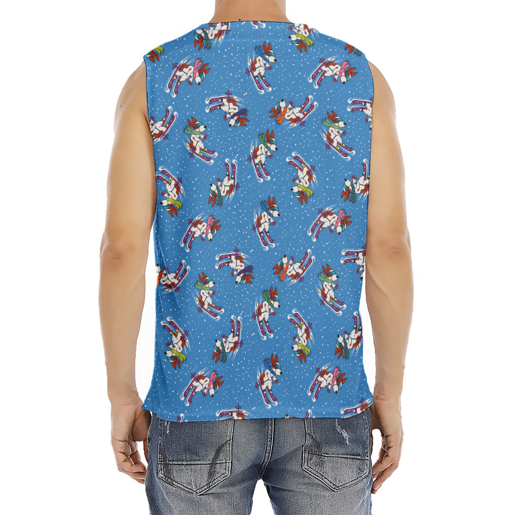 Skiing Dog Pattern Print Men's Fitness Tank Top