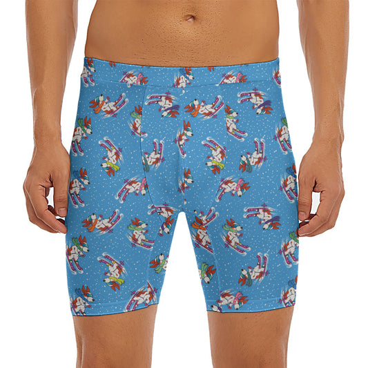 Skiing Dog Pattern Print Men's Long Boxer Briefs