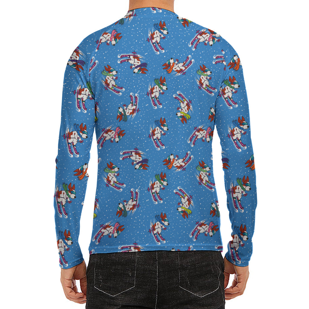 Skiing Dog Pattern Print Men's Long Sleeve Rash Guard