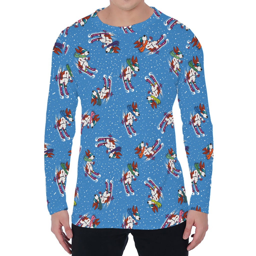 Skiing Dog Pattern Print Men's Long Sleeve T-Shirt