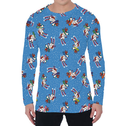 Skiing Dog Pattern Print Men's Long Sleeve T-Shirt