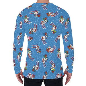 Skiing Dog Pattern Print Men's Long Sleeve T-Shirt