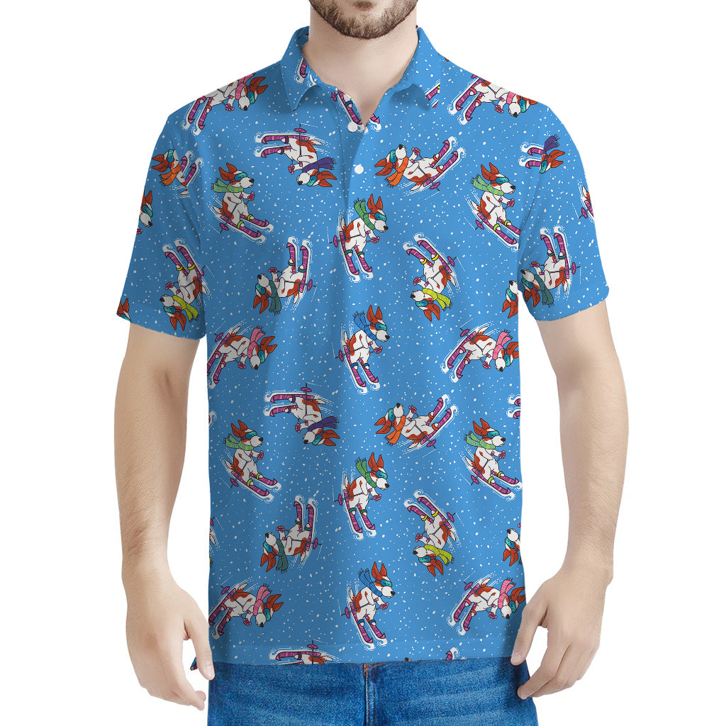 Skiing Dog Pattern Print Men's Polo Shirt