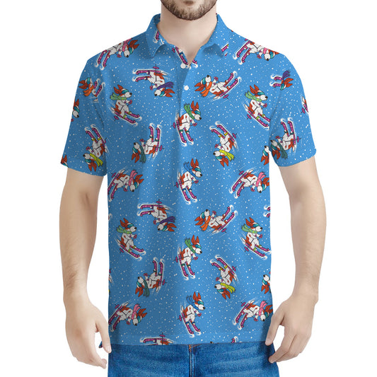 Skiing Dog Pattern Print Men's Polo Shirt