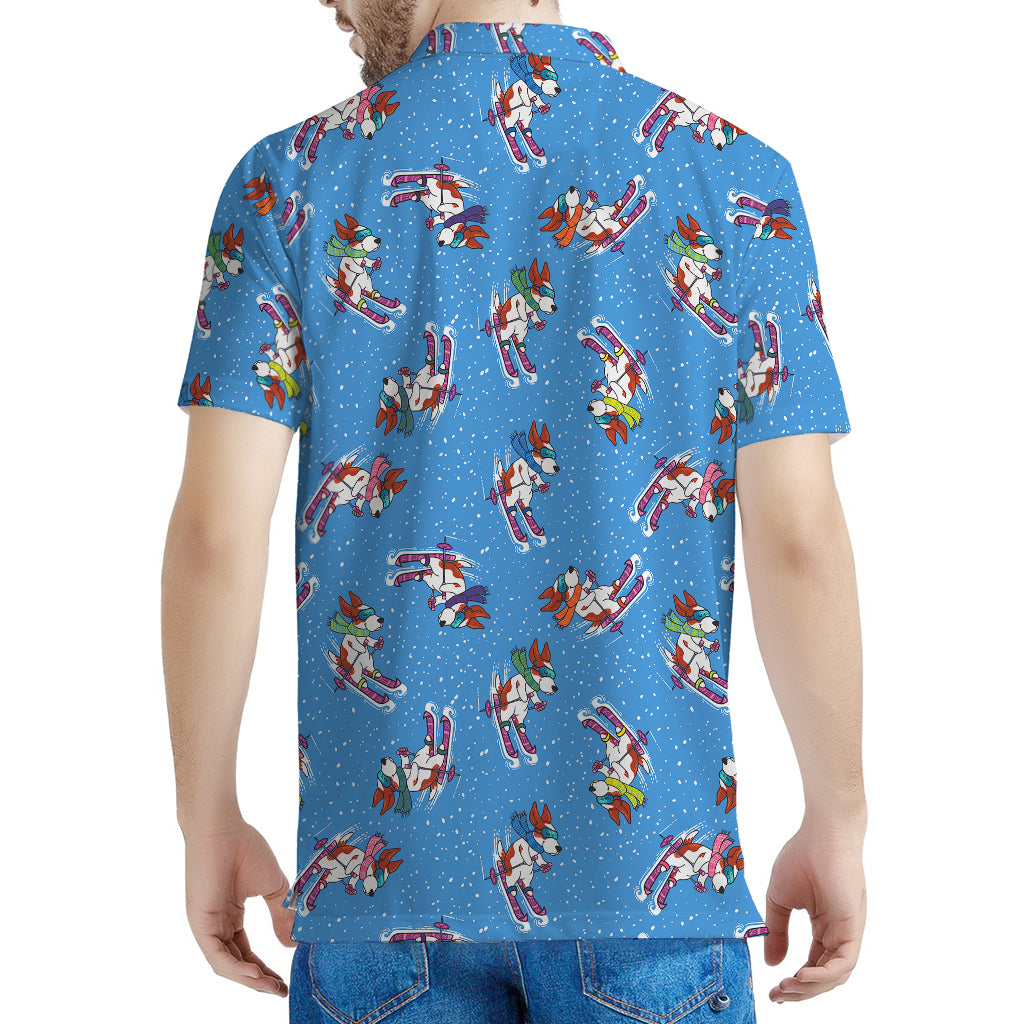 Skiing Dog Pattern Print Men's Polo Shirt