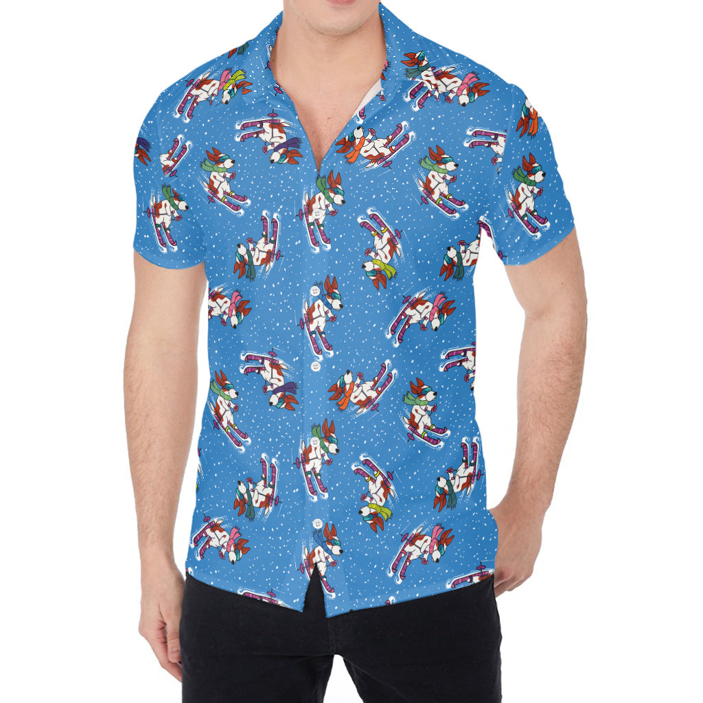 Skiing Dog Pattern Print Men's Shirt