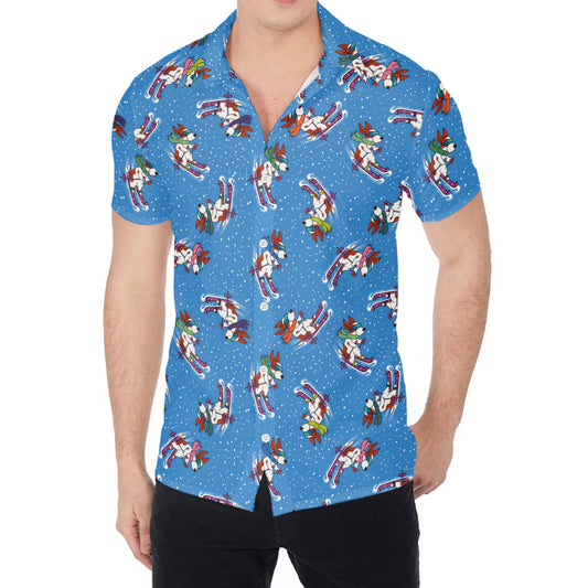 Skiing Dog Pattern Print Men's Shirt