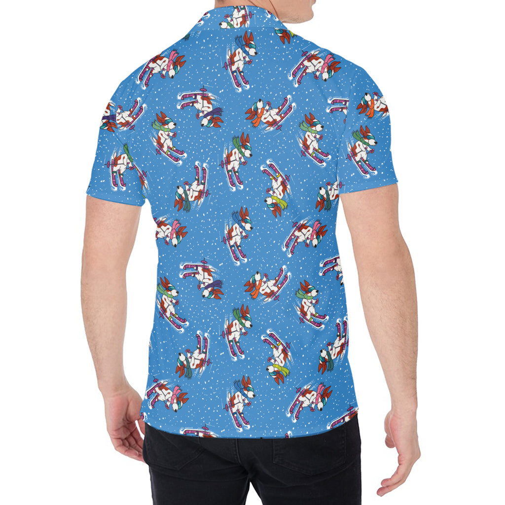 Skiing Dog Pattern Print Men's Shirt