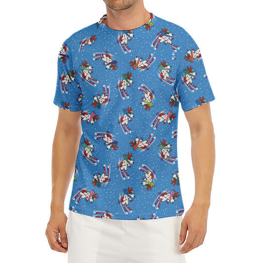 Skiing Dog Pattern Print Men's Short Sleeve Rash Guard