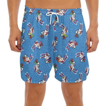 Skiing Dog Pattern Print Men's Split Running Shorts