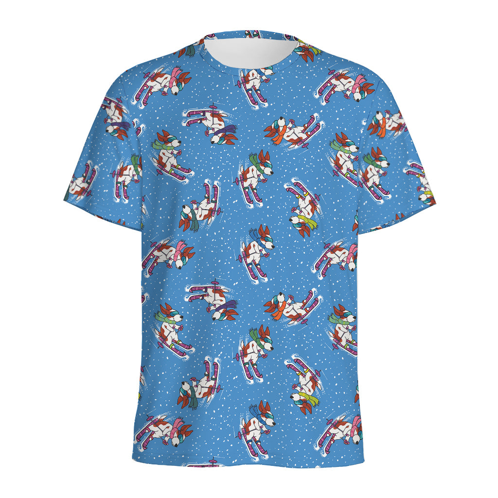 Skiing Dog Pattern Print Men's Sports T-Shirt