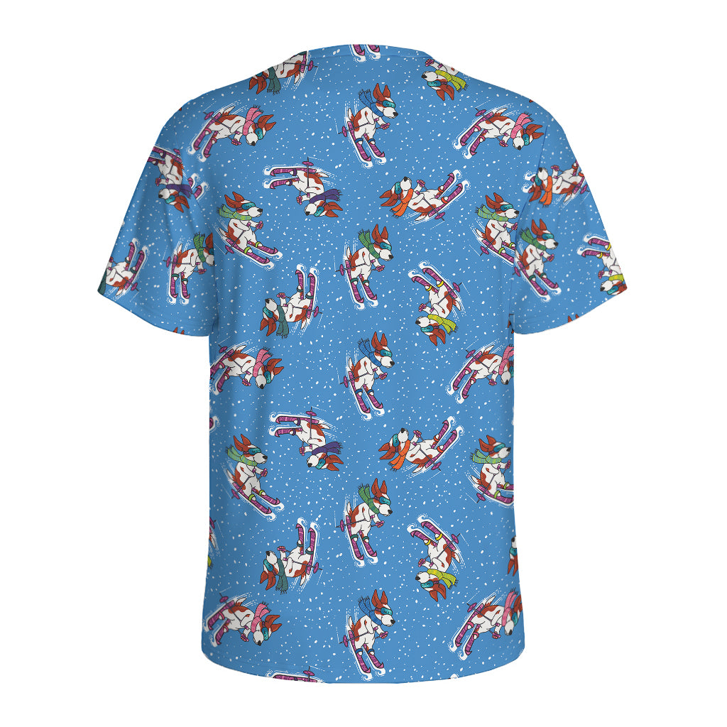 Skiing Dog Pattern Print Men's Sports T-Shirt