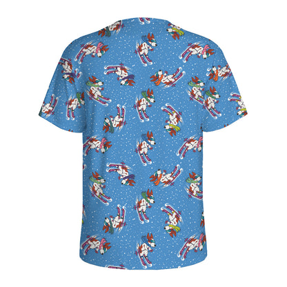 Skiing Dog Pattern Print Men's Sports T-Shirt