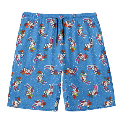 Skiing Dog Pattern Print Men's Swim Trunks