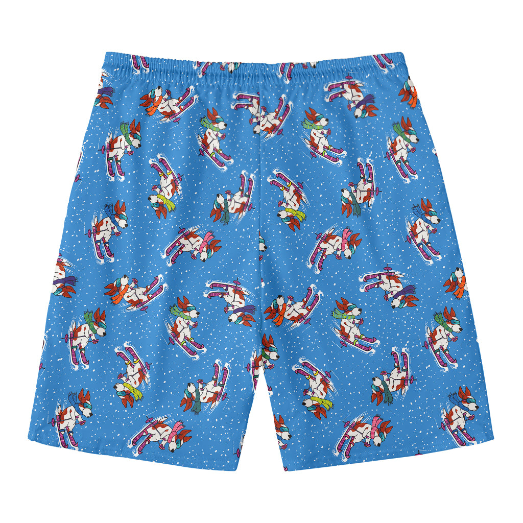 Skiing Dog Pattern Print Men's Swim Trunks