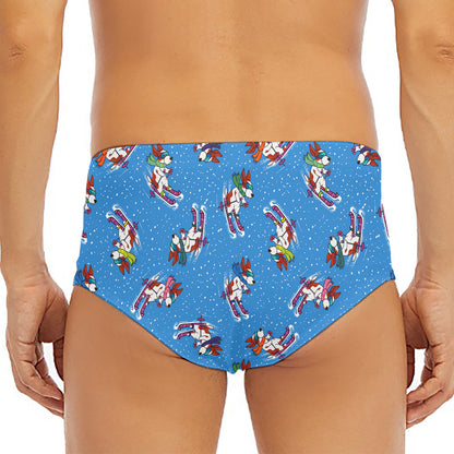 Skiing Dog Pattern Print Men's Triangle Swim Briefs