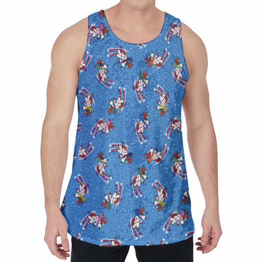 Skiing Dog Pattern Print Men's Velvet Tank Top
