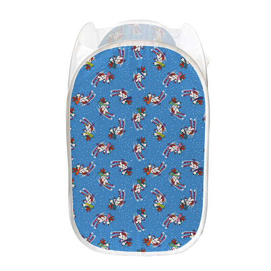 Skiing Dog Pattern Print Mesh Laundry Hamper
