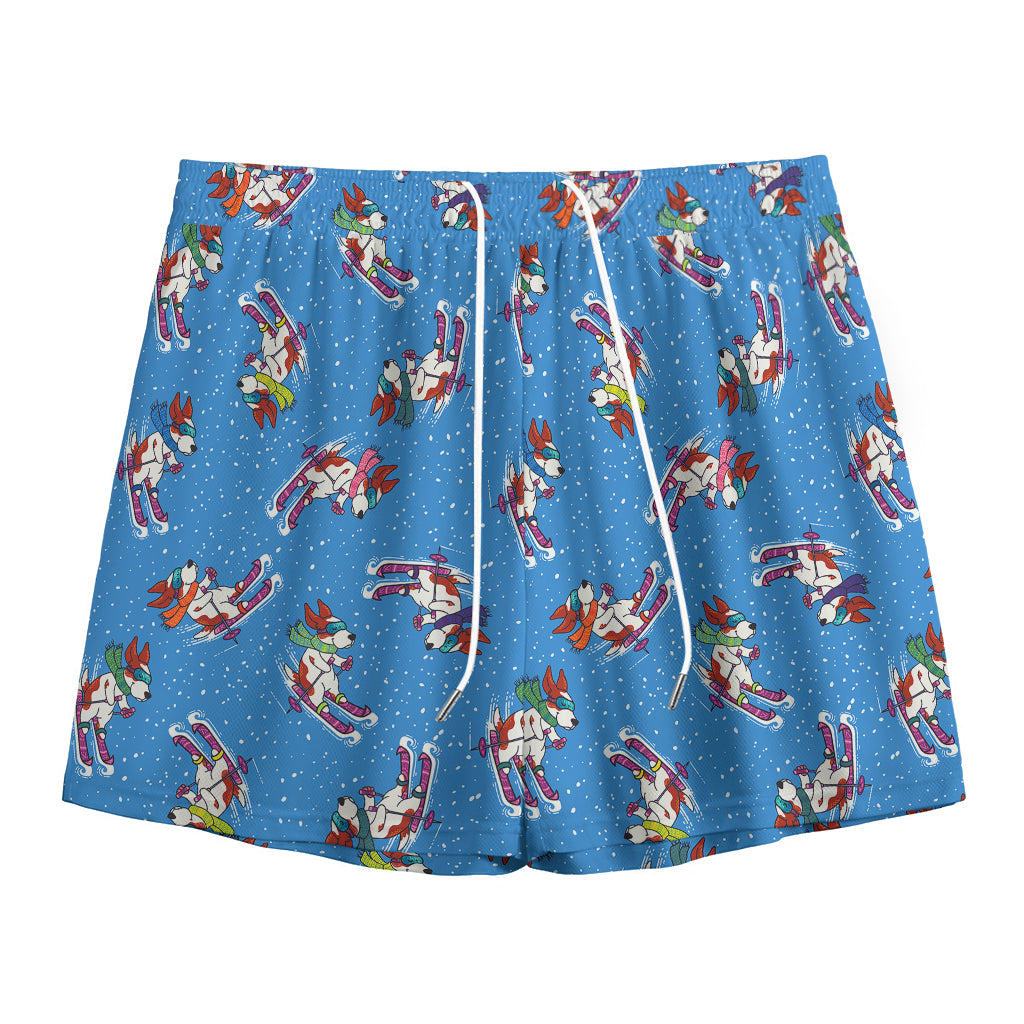 Skiing Dog Pattern Print Mesh Shorts