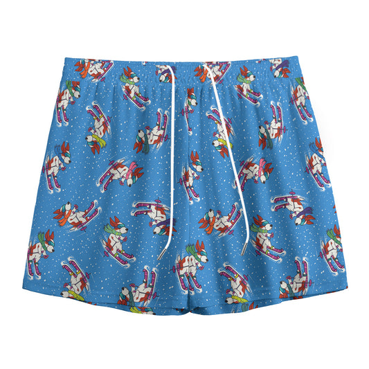 Skiing Dog Pattern Print Mesh Shorts