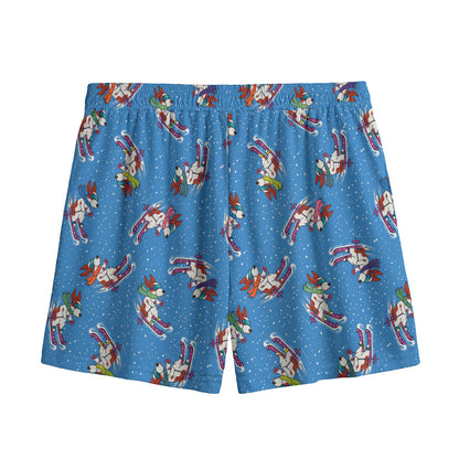 Skiing Dog Pattern Print Mesh Shorts