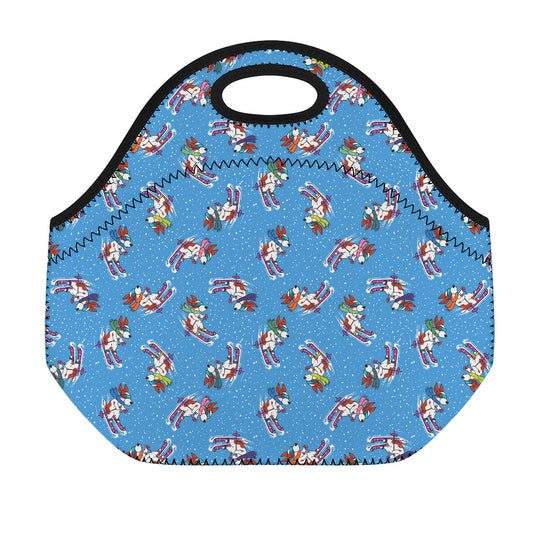 Skiing Dog Pattern Print Neoprene Lunch Bag