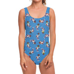 Skiing Dog Pattern Print One Piece Swimsuit