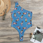 Skiing Dog Pattern Print One Shoulder Bodysuit