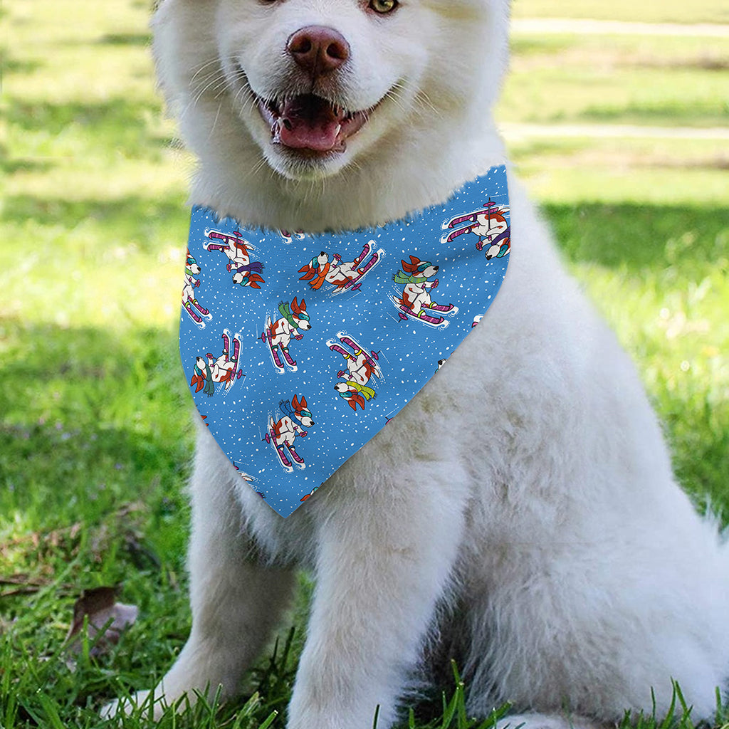 Skiing Dog Pattern Print Over The Collar Dog Bandana