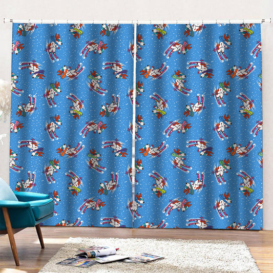 Skiing Dog Pattern Print Pencil Pleat Curtains