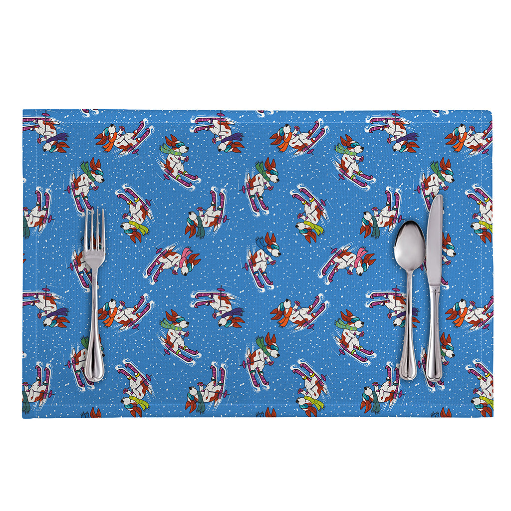 Skiing Dog Pattern Print Placemat