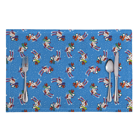 Skiing Dog Pattern Print Placemat