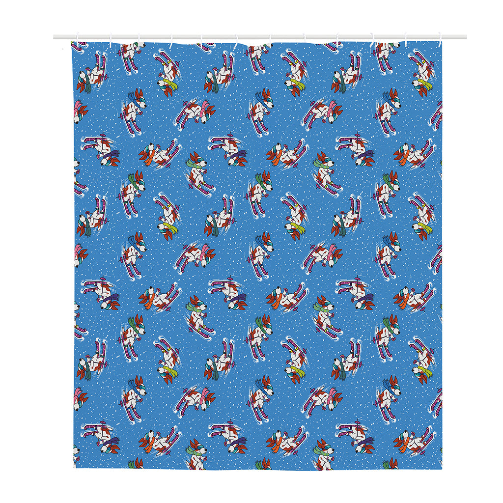 Skiing Dog Pattern Print Polyester Shower Curtain