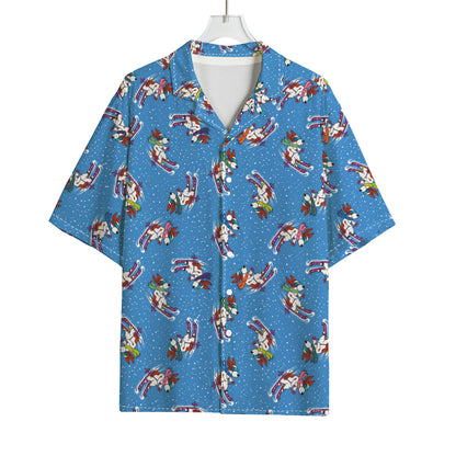 Skiing Dog Pattern Print Rayon Hawaiian Shirt