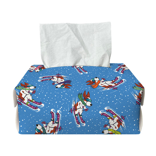Skiing Dog Pattern Print Rectangle Tissue Box Cover