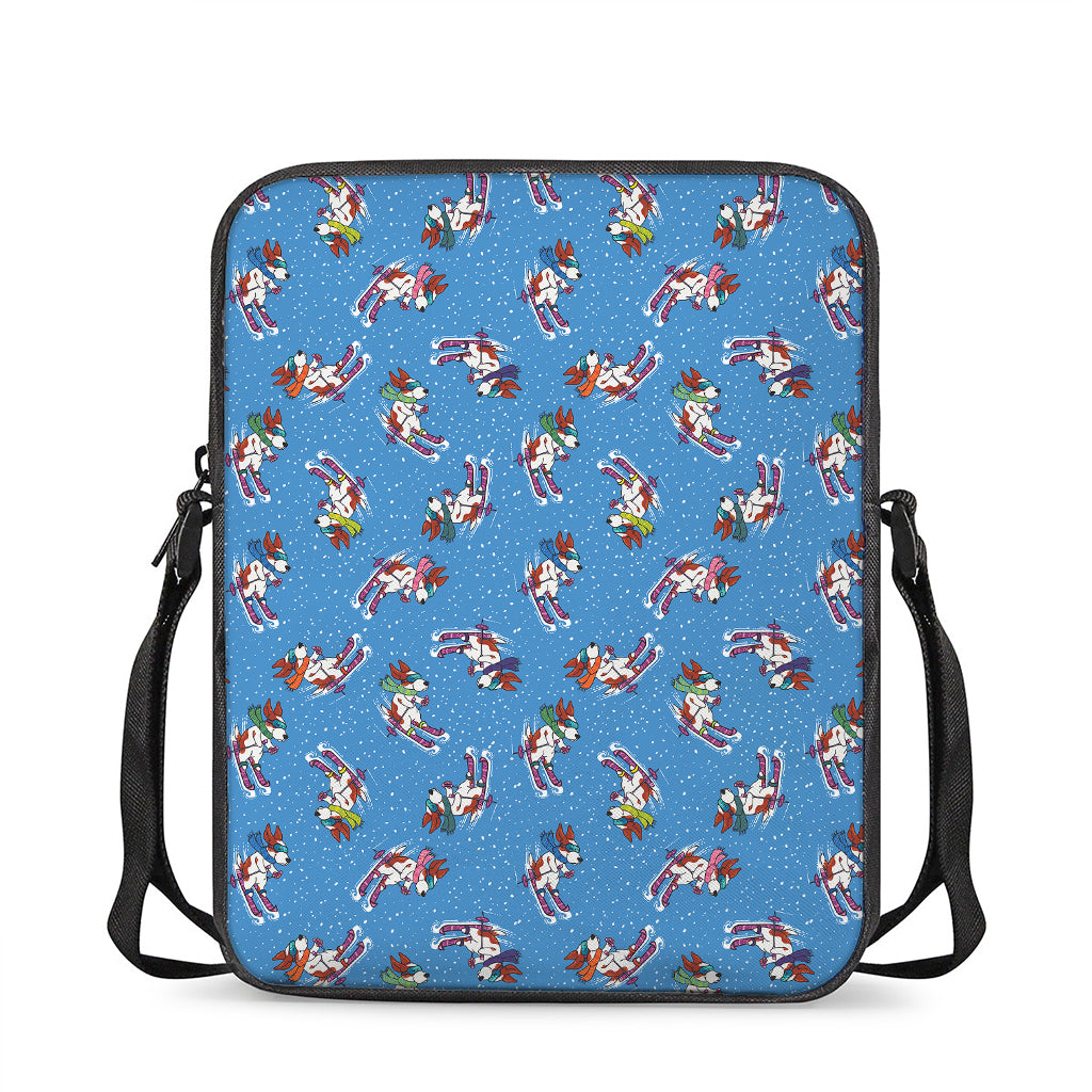Skiing Dog Pattern Print Rectangular Crossbody Bag