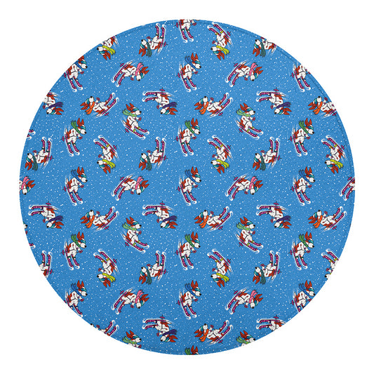 Skiing Dog Pattern Print Round Blanket