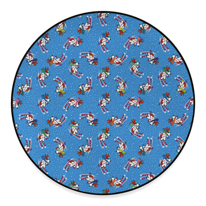Skiing Dog Pattern Print Round Floor Mat