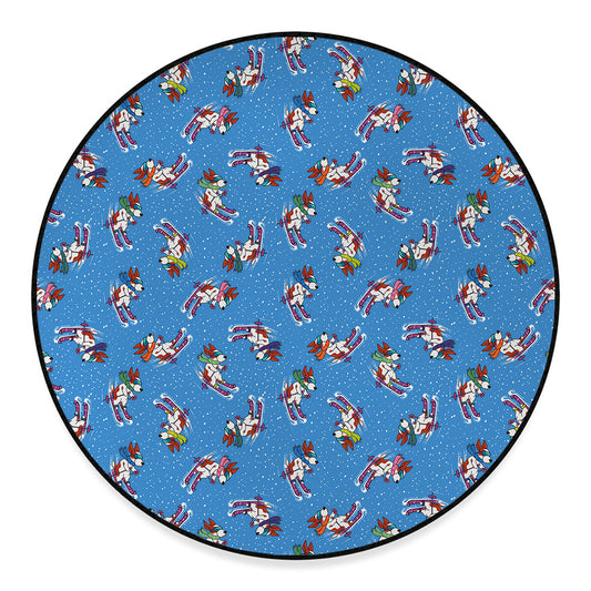Skiing Dog Pattern Print Round Floor Mat