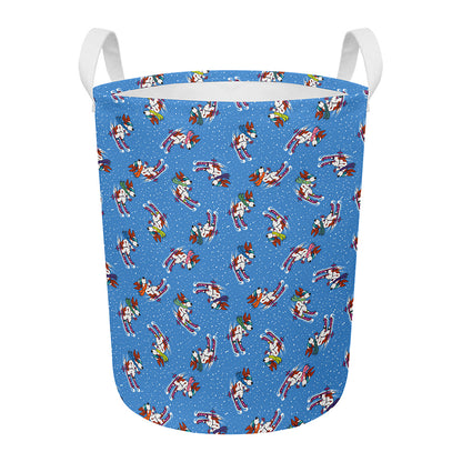 Skiing Dog Pattern Print Round Laundry Basket