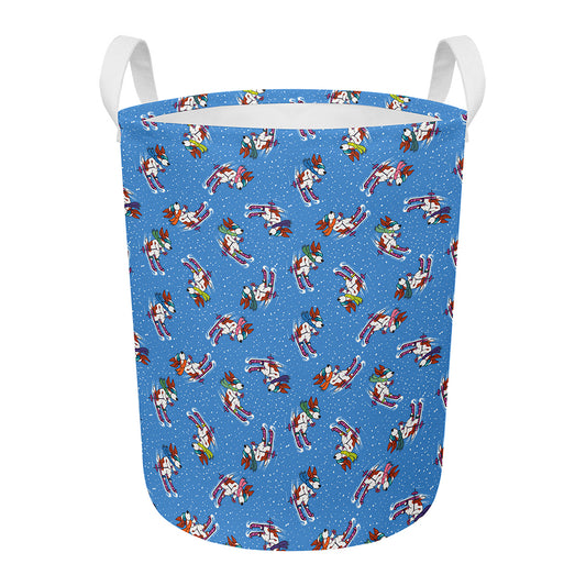 Skiing Dog Pattern Print Round Laundry Basket