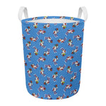 Skiing Dog Pattern Print Round Laundry Basket