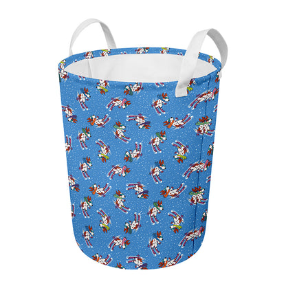 Skiing Dog Pattern Print Round Laundry Basket