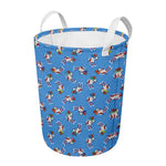 Skiing Dog Pattern Print Round Laundry Basket